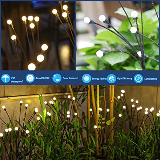 TONULAX; 2 Pack Solar Garden Lights - New Upgraded Solar Swaying Light, Sway by Wind, Solar Outdoor Lights, Yard Patio Pathway Decoration, High Flexibility Iron Wire & Heavy Bulb Base, Warm White; Category:Solar Lighting; Image:1